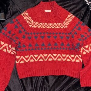 a new day Red and Cream Patterned Turtleneck Sweater